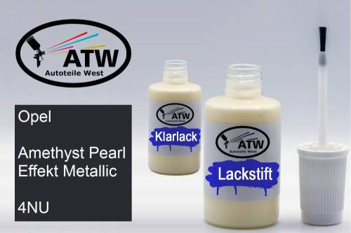 Opel, Amethyst Pearl Effekt Metallic, 4NU: 20ml Lackstift + 20ml Klarlack - Set, von ATW Autoteile West.